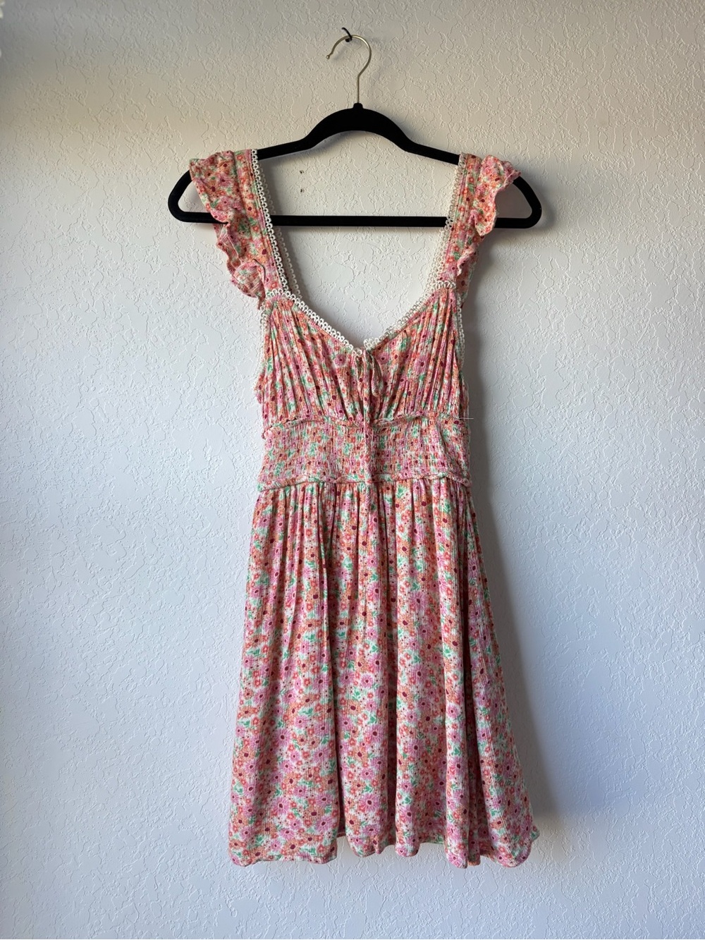 Altar'd State Pink Floral Ruffle Midi Dress
